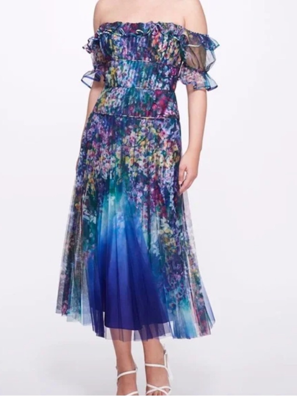Marchessa Notte women’s Garden print ruffle dress NWT size 14 wedding occasion
